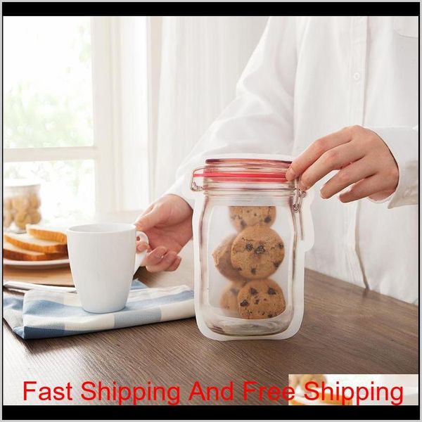 

500pcs reusable food storage zipper bags mason jar shape snacks airtight seal food saver leak-proof bags kitche qyltod tore2010