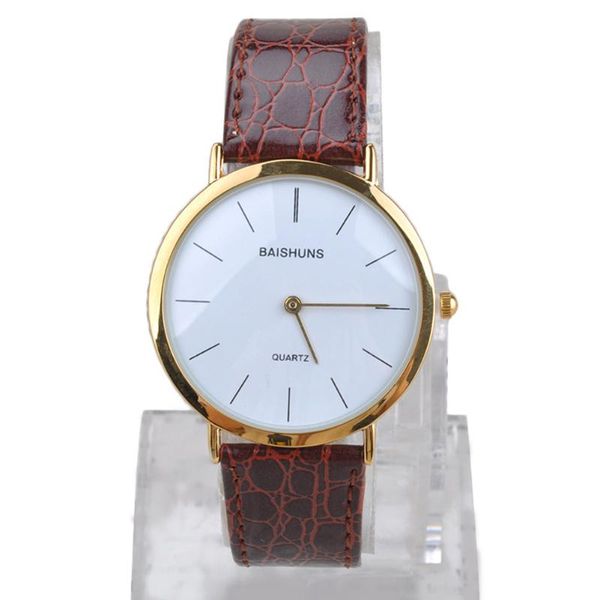 

wristwatches men pointer simple quartz fashion portable round dial easy read gift pu leather gold frame wrist watch, Slivery;brown