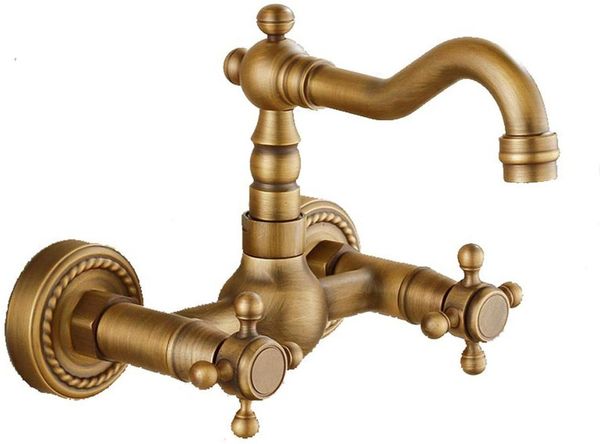 

wall mounted solid brass kitchen mixer tap inspired bathroom sink tap, antique brass finish basin faucet for bathroom