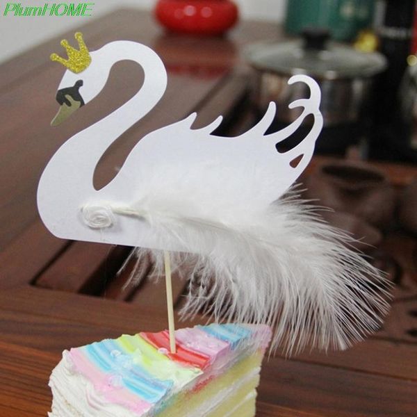 

other festive & party supplies 5pcs 13*10cm cupcake er picks swan crown feather wedding cake decor