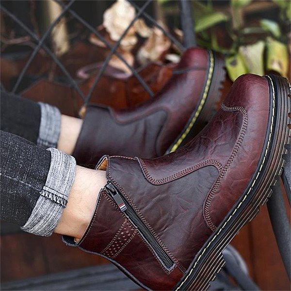 

boots male shoes casual personality classic solid color plutonium round toe diagonal zipper comfortable short ks148 boots u2u5, Black