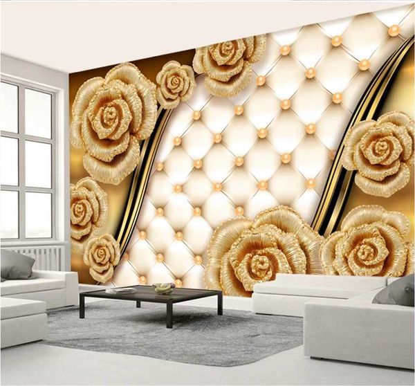 

wallpapers custom wallpaper mural 3d luxury gold rose soft wrap jewelry tv background wall 8d waterproof cloth