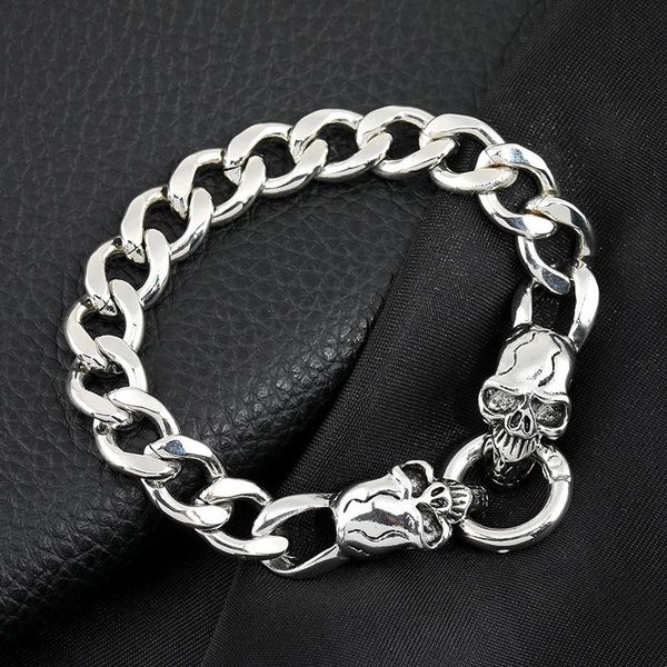 

link, chain skull domineering tough guy cool men's stainless steel bracelet hip hop punk personality street trendy nightclub accessorie, Black