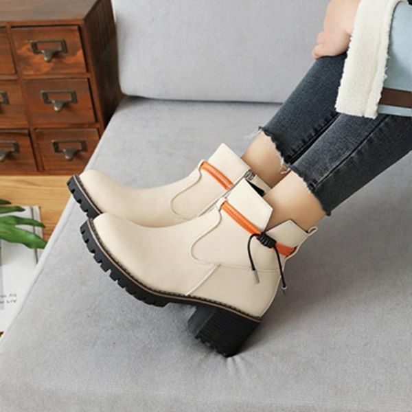 

boots 2021 fashion leather women sweet autumn zipper girl shoes pu heels winter snow fast delivery8112, Black