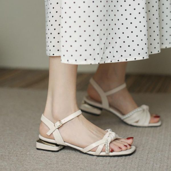 

sandals buckle strap low woman leather block heels female shoe 2021 summer low-heeled chunky girls gladiator beige comfort f, Black