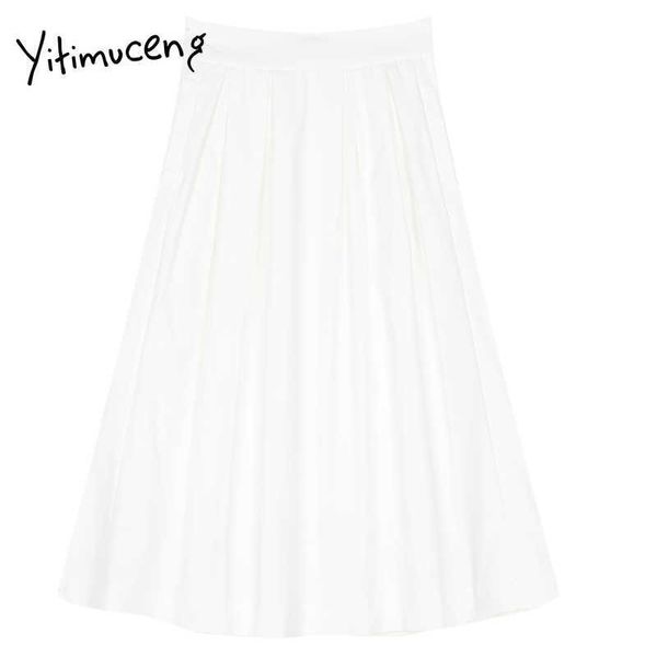 

yitimuceng white folds zipper skirt women high waist mini a-line solid summer vintage office lady fashion skirts 210601, Black