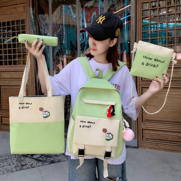 

backpack 4 pcs set large capacity backpacks versatile canvas student crossbody bag color block four-piece mother and son package