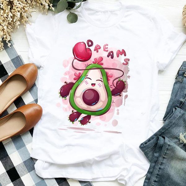

women lady cartoon avocado love trend office short sleeve ladies t tee womens shirt clothes tshirt female graphic t-shirt, White