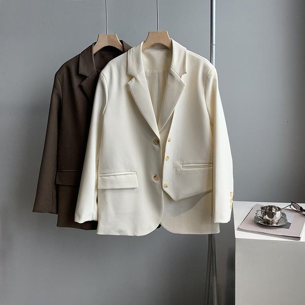 

women's suits & blazers [ewq] autumn 2021 solid color blazer coat casual loose fake two piece irregular personality female trend 16r326, White;black