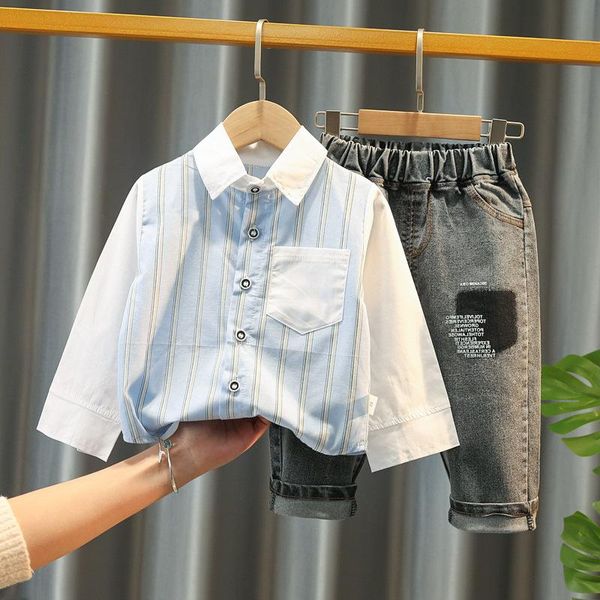 

clothing sets spring&autumn baby boys fashion handsome clothes suits 2021 patchwork shirt+patch jeans casual 2-piece kids, White