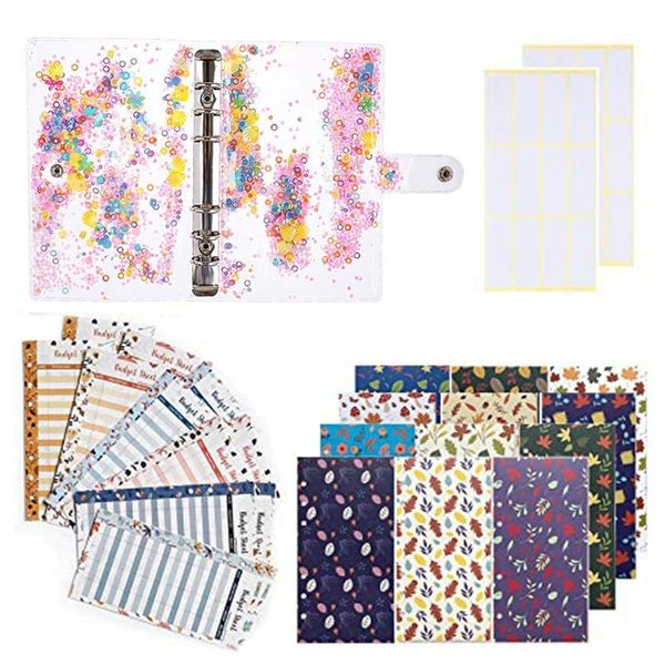

gift wrap a6 budget binder envelopes, 6 ring pockets colorful envelopes for cash system which can easily store bills