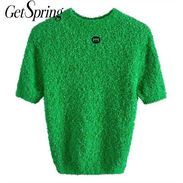 

getspring women sweater short sleeve sweaters pullovers green vintage knit fashion 210601, White;black