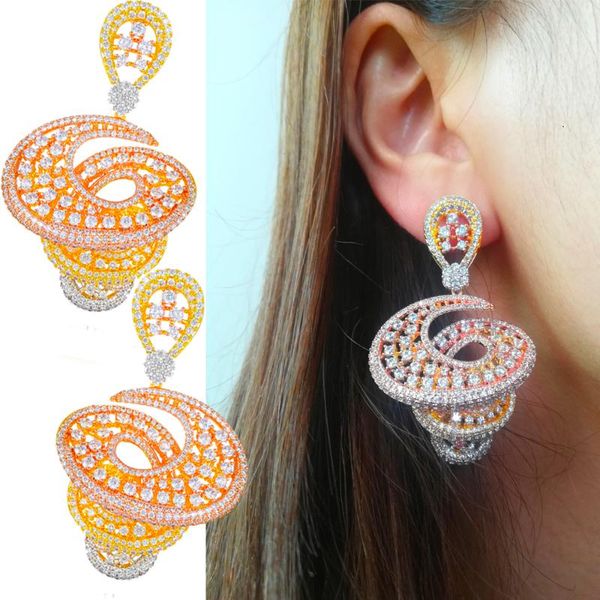 

dangle & chandelier luxury rotating gorgeous exclusive design pendant earrings for noble women bridal wedding boucle d'oreille femme 20, Silver