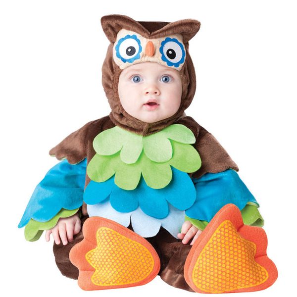 

mascot doll costume 0-3years baby cartoon animals owl rompers kids birthday anniversary party role play dress up outfit halloween costume, Red;yellow