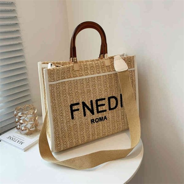 

sale 90% off 2022 summer new ins straw woven large capacity handbag letter wide shoulder strap single shoulder messenger bucket women's