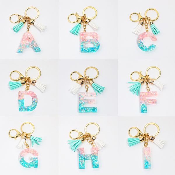 

a-z initial letter keychains women fashion cute bag pendant sequins resin key rings chain alphabet keyrings gifts accessories, Slivery;golden