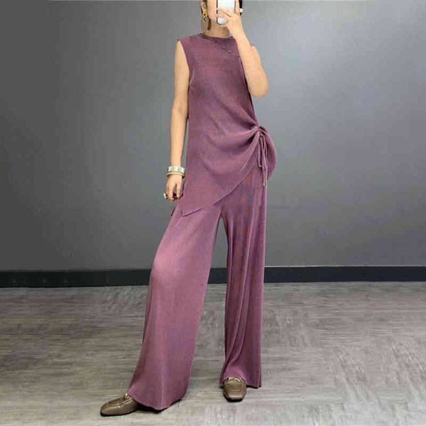 

women's two piece pants deat woman pleated suit long sleeve cardigan coat + pullover t shirts wide leg elastic solid causal autumn 15ht, White