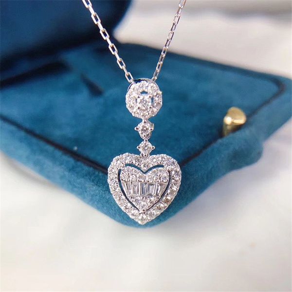 Coração amor laboratório diamante cz pingente 925 esterlina festa de prata casamento pingentes cadeia colar para mulheres nupcial jóias finas