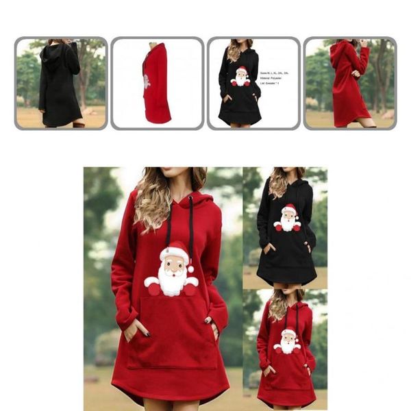 

women's hoodies & sweatshirts cute great loose hem christmas hoodie lady sweatshirt long sleeve for home, Black