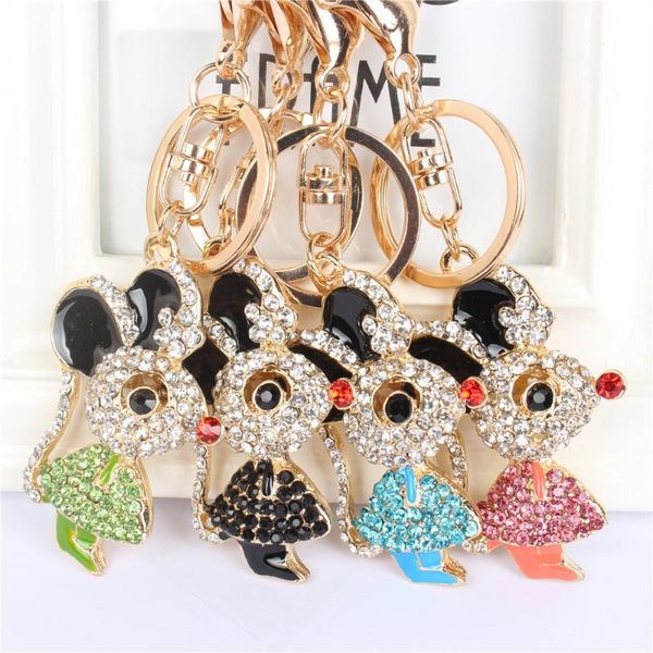 

keychains mixed color mouse rat charm pendant cute rhinestone crystal car purse bag key chain jewelry creative party birthday gift, Silver
