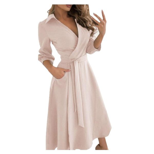 

casual dresses fashion solid color dress womens bandage v neck long sleeve lacing slim body wrap hips mid calf frelunum chic, Black;gray