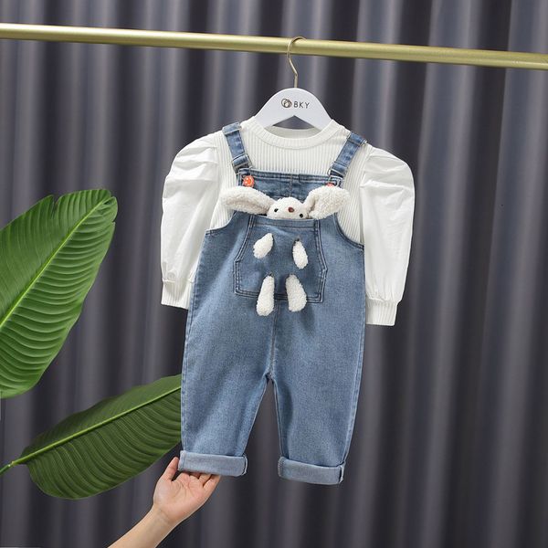 

2021 new children's spring from girl's boys'baby clothes shirt denim suit overalls for girls 1 2-3 birthday sets v1ph, White