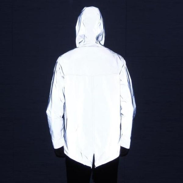 

fall 2021 men's mid-length reflective jacket youth casual dovetail solid color reflective hooded jacket, Black;brown