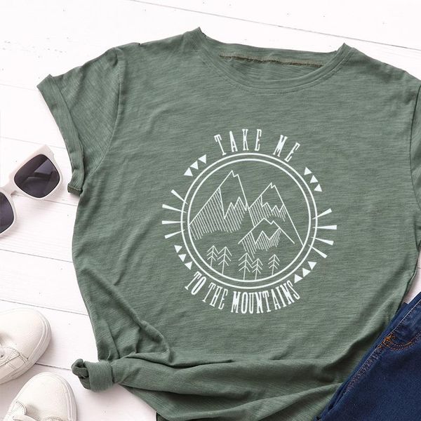 

new fashion plus size women t shirt 100% cotton tees mountains pattern print t shirt women o neck tshirt top, White