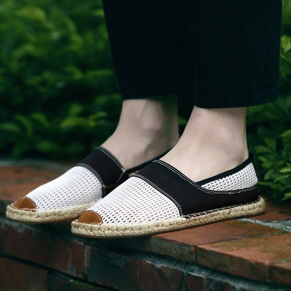 

male casual shoes loafers mens flats weaving fisherman shoes boy handmade flat espadrilles elegant driving footwear890 i3rp#, Black