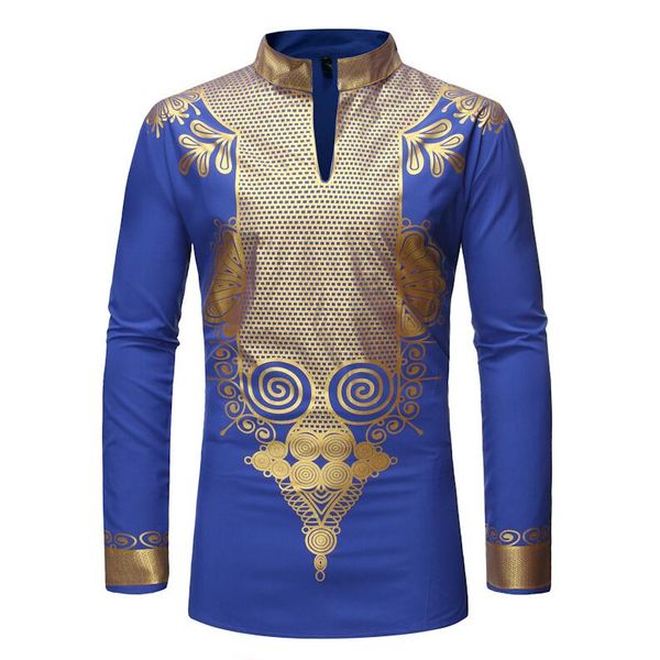

wholesale 2020 men's spring and autumn stand-up collar pullover shirt men's african chief printed robe zt-fz38, White;black