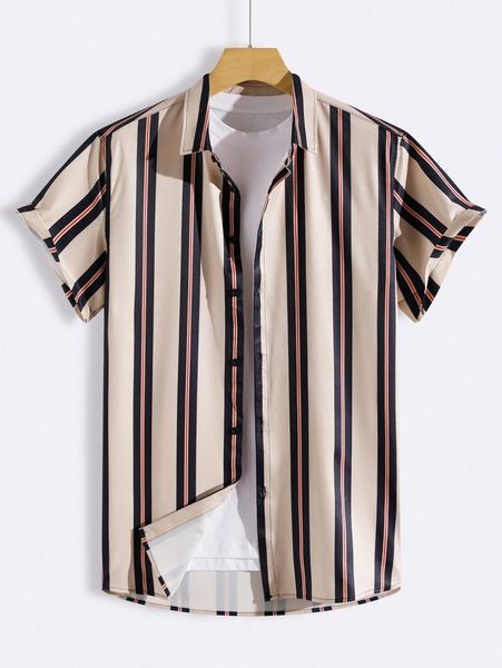 

men striped button front shirt r7yk#, White;black