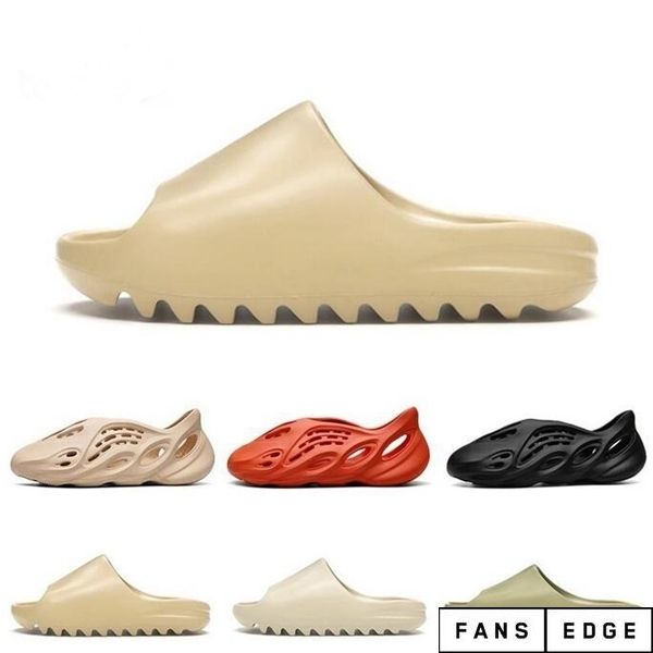 

2020 kanye west slippers eva foam runner bone desert sand resin beach womens mens kids slides slippers sandals 24-45, Black