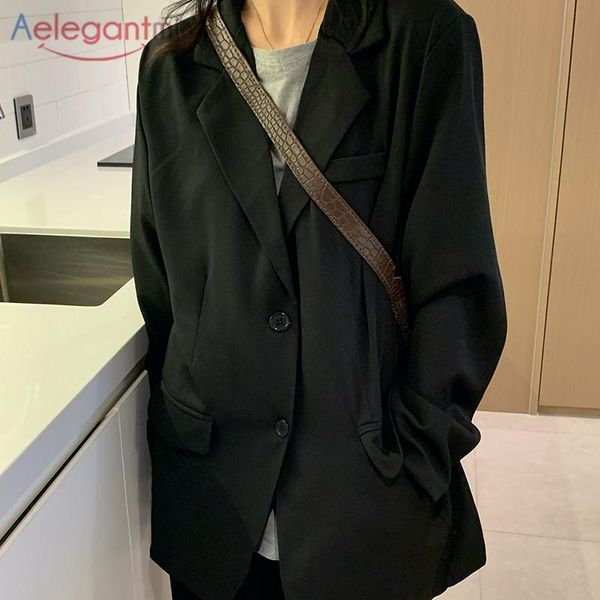 

women's suits & blazers aelegantmis korean style office lady loose blazer women oversized single breasted causal female coats 2021 soli, White;black