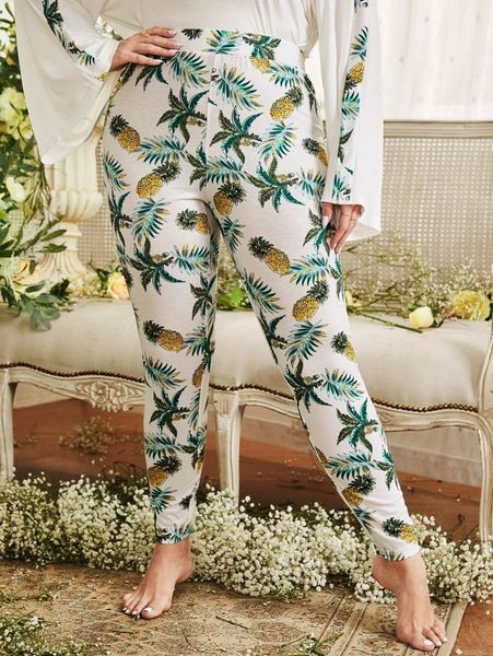 

plus tropical print skinny sleep bottom 660d#, Black;white