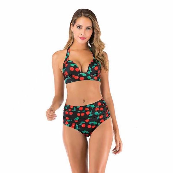 

bikini 2020 multicolor print high waist split swimsuit bikin, White;black