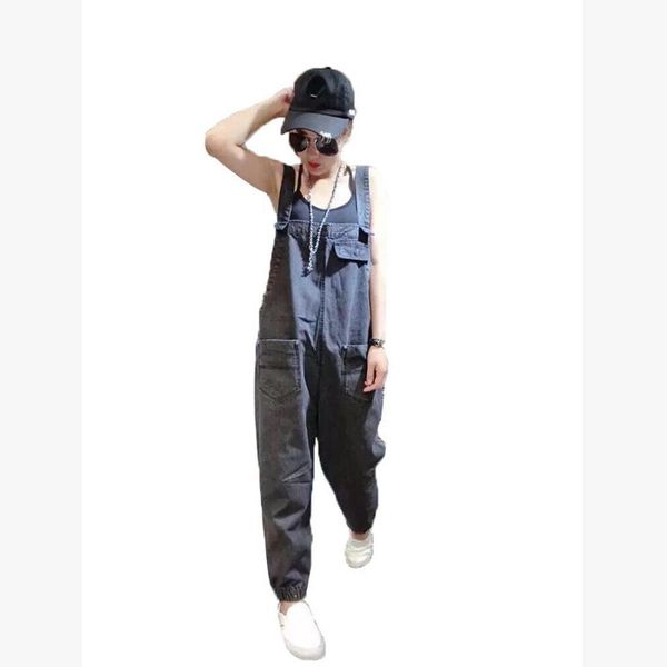 

women's jumpsuits & rompers loose denim jumpsuit women jeans streetwear hip hop tracksuit wide leg vintage casual pants overalls 50f002, Black;white