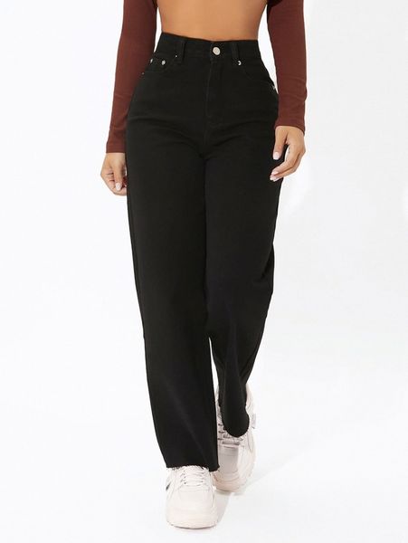 

petite solid raw hem jeans n3hi#, Blue