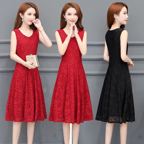 

2021 women will see elegant with low-cut v to the midi line vintage lace party dress dressed in ladies'sleeveless fjwi, Black;gray