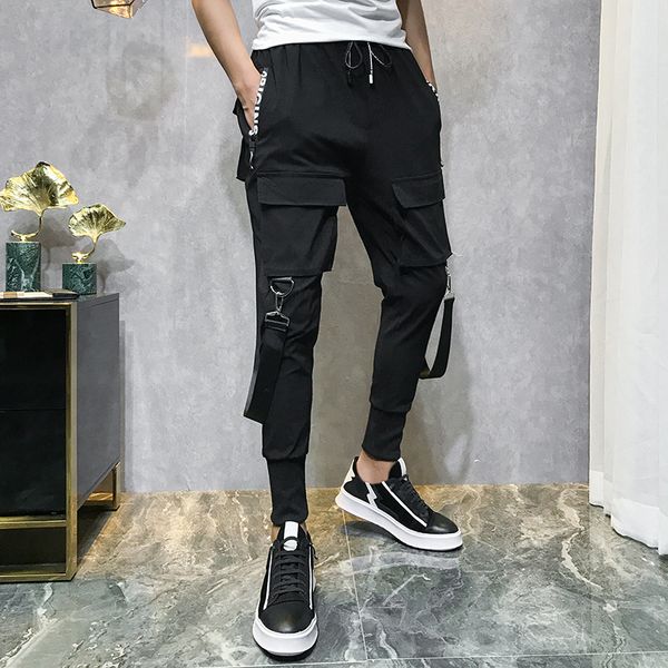 

2021 autumn men multi-pocket harem pants trousers men black streetwear punk cargo pant hip hop casual trousers joggers hombre, Gray