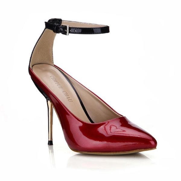 

dress shoes chmile chau party women single pointed toe ankle strap stiletto iron high heel ladies pumps escarpins femmes 3845d-1a, Black