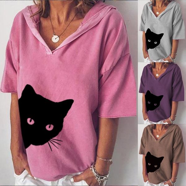 

2019 women's short sleeve loose t-shirt hoodie 95175, White