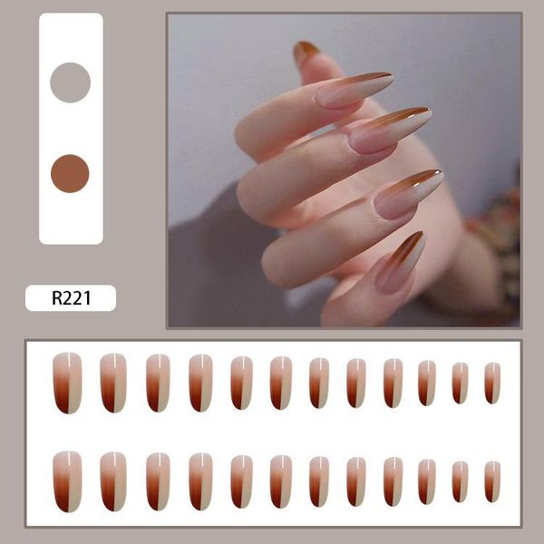 

false nails 24pcs/set color matching fake glue type removable round head long paragraph fashion artificial manicure set nail art tools, Red;gold