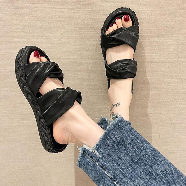 

sandals ladies sponge cake platform slippers women's outer wear 2021 style korean summer fashion lazy female trend, Black