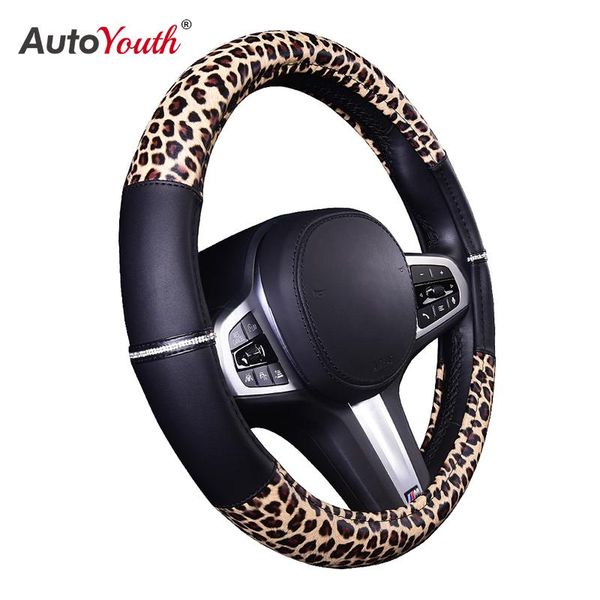 

steering wheel covers black real hole pattern pvc pressure line two diamond stitching leopard cover universal for 37-39cm