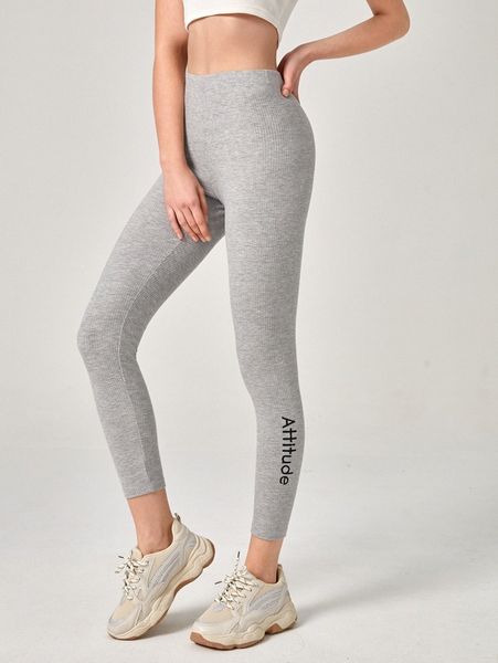 

letter graphic high waist crop leggings 56il#, Black