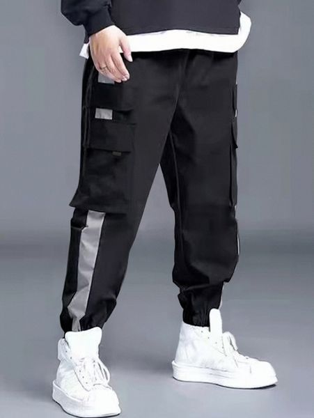 

men contrast side seam utility pocket joggers h7eg#, Black