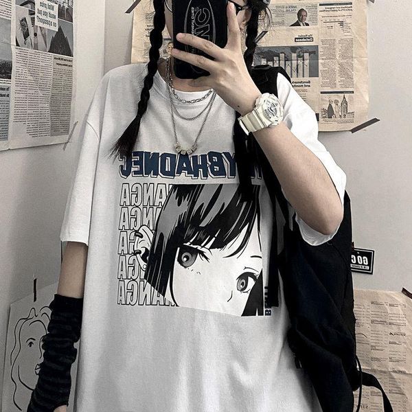

women's t-shirt harajuku japanese anime female oversized gothic printed ladies clothing summer white loose 2021 tees