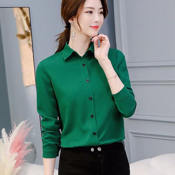 

2021 autumn korean version of slim all-match plus size bottoming shirt fashion shirt women long-sleeved casual chiffon, White