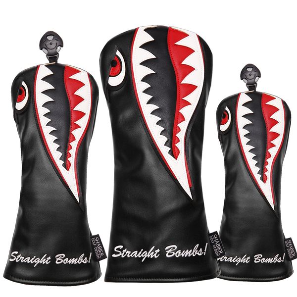 

black war shark design pu leather golf club headcover driver woods covers