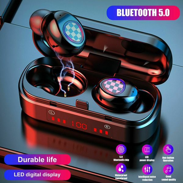 

mini bluetooth 5.0 waterproof headset stereo headphones earbuds with battery display tws wireless earphones